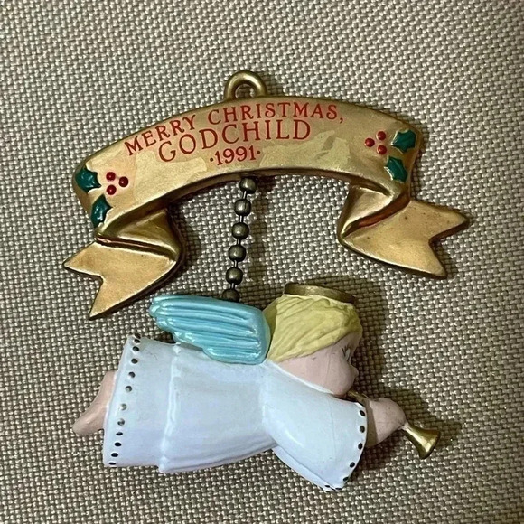 Hallmark Vtg 1991 Keepsake Handcrafted Christmas Ornament Godchild w/Box - Picture 2 of 6